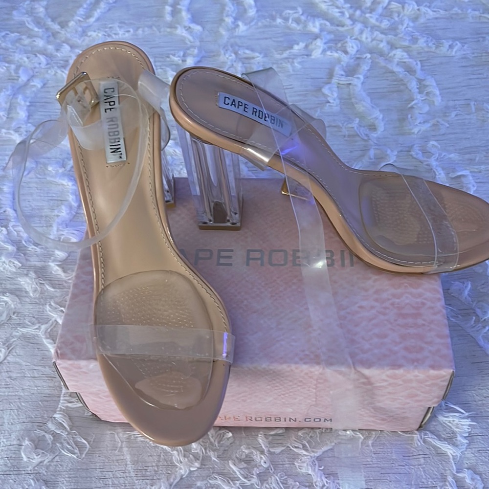 Strap around ankle clear heel sandals
